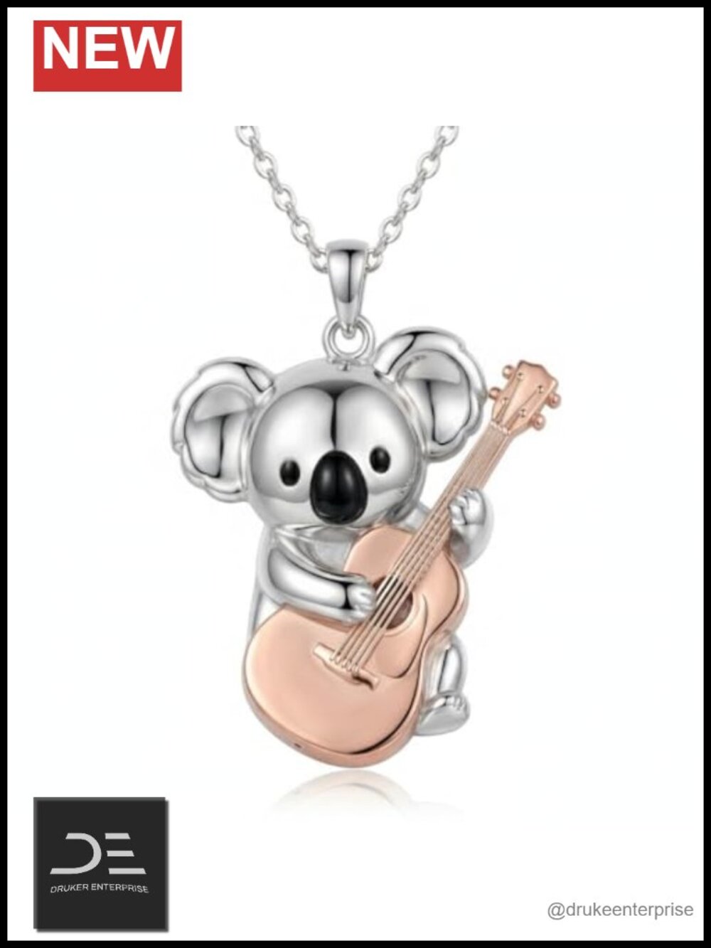 Sterling Silver Koala Guitar Pendant Necklace for Women Animal Jewelry Gift
